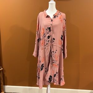 FREE PEOPLE PINK FLORAL TIE WAIST DRESS SIZE L